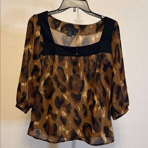 Ninety Brown and Black Leopard-Print Chiffon Blouse